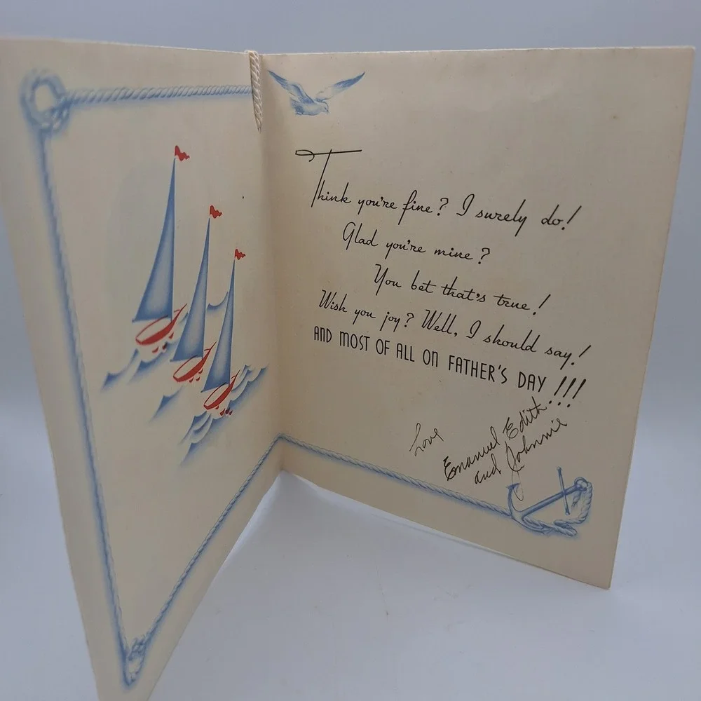 Vintage‎ Fathers Day Card Nautical Theme Greetings Sailboats Anchor Birds